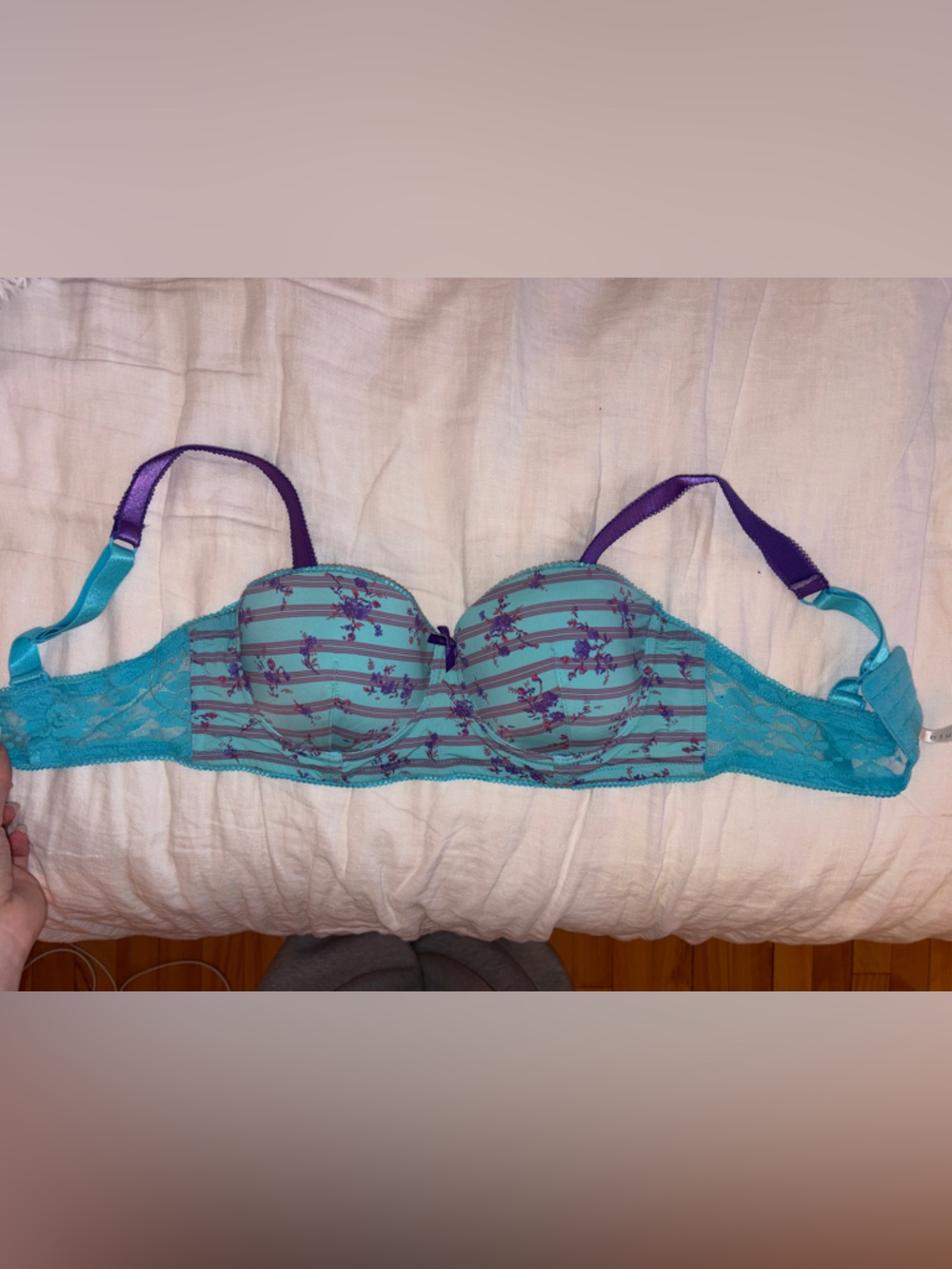 Blush Teal & Purple Floral Lace Bra